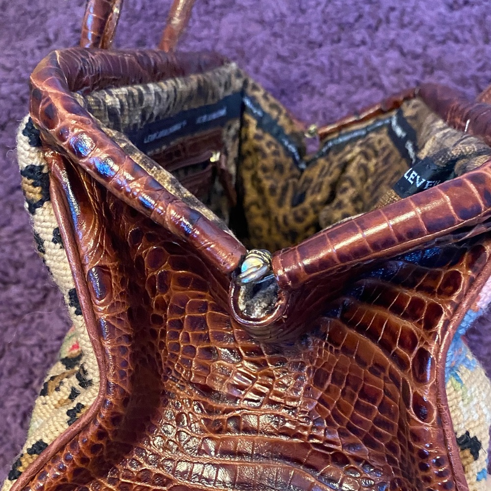 Clever Carriage Co. Floral Needlepoint Doctor Satchel, Croco Embossed Leather - Picture 8 of 16